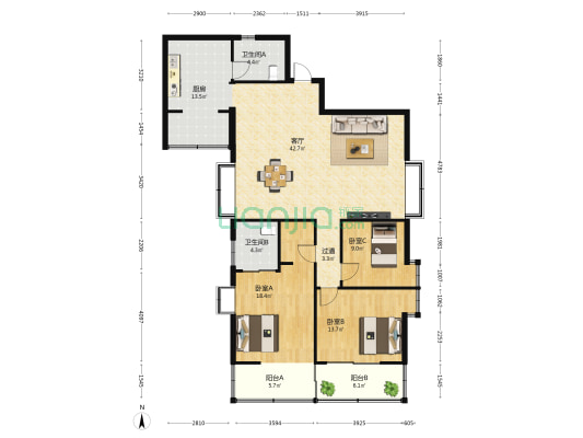 电力中试综合楼 3室1厅2卫 118平方