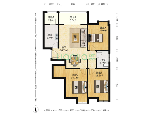 春兰新城 3室1厅1卫 100平方