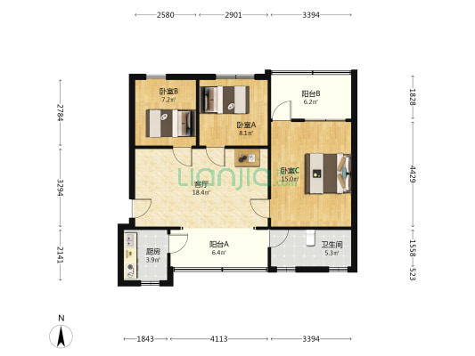 人民渠第二管理处机关大院 3室1厅1卫 77平方