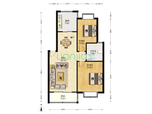 屯溪花园 2室1厅1卫 127平方