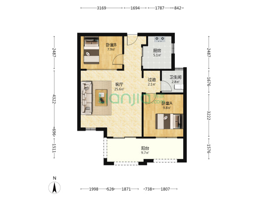 绿地长岛江风海韵 2室1厅1卫 72平方