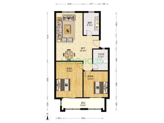 隆盛花园 2室1厅1卫 103平方