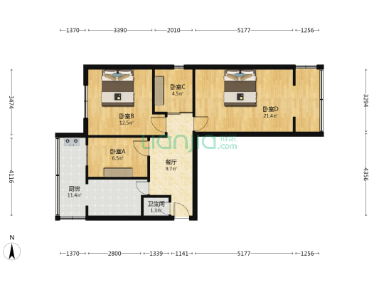 山西省植保植检总站 4室1厅1卫 71平方