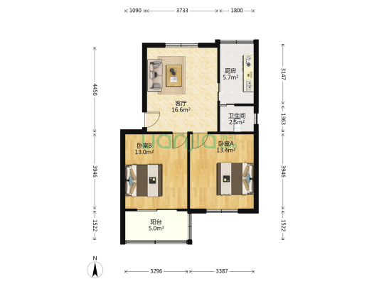 胜利桥北 2室1厅1卫 69平方
