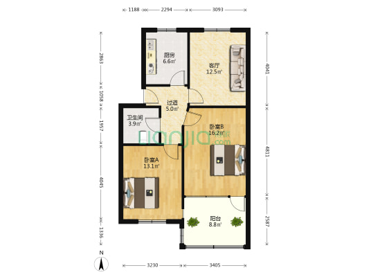 镇南新邨 2室1厅1卫 81平方