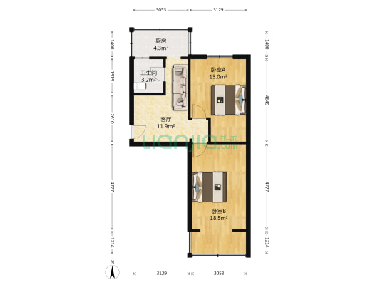 省供销学校宿舍 2室1厅1卫 61平方