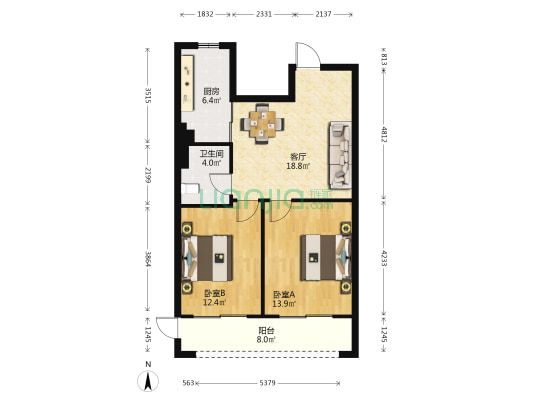 左岸一品家园 2室1厅1卫 85平方