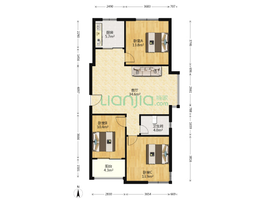 平安四季城 3室1厅1卫 128平方