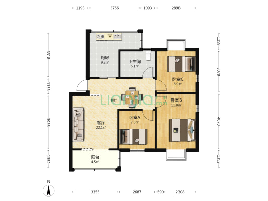 前山教师楼 3室1厅1卫 83平方