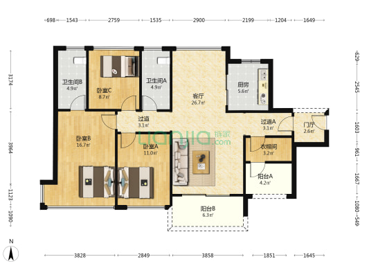 新城盛悦之光 3室1厅2卫 114平方