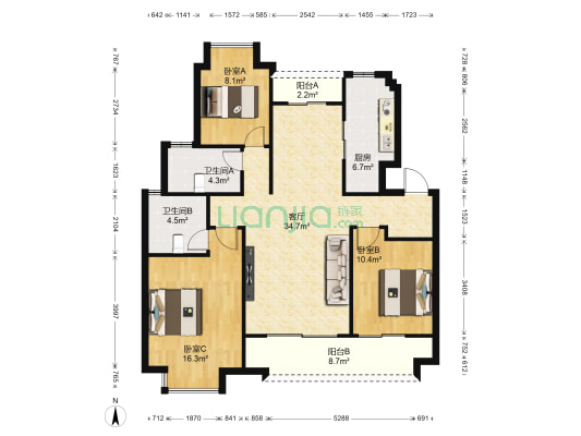 万科璞悦里 3室1厅2卫 111平方