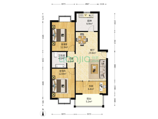 宇丰苑 3室1厅1卫 97平方