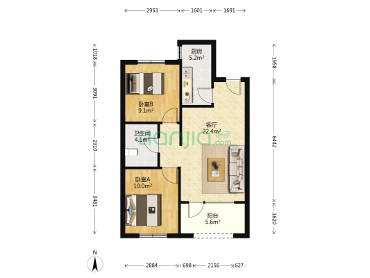 锦云天城 2室1厅1卫 79平方