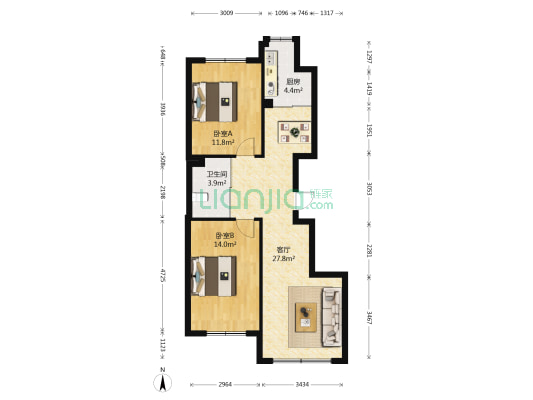 后现代橙 2室1厅1卫 86平方