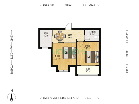 常青公寓 2室1厅1卫 60平方