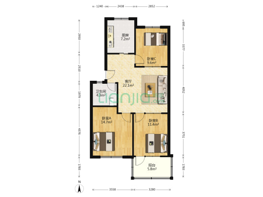 鑫盛园小区 3室1厅1卫 93平方