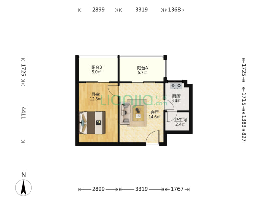 菁华源 1室1厅1卫 56平方