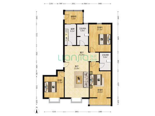 领秀长风悦秀园 3室2厅2卫 136平方