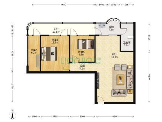 大永固花园 3室1厅1卫 93平方