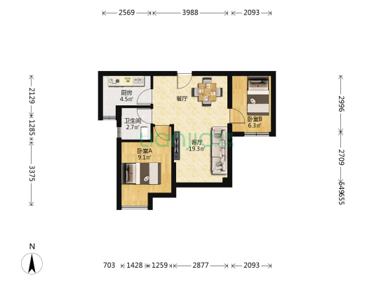 厦门国际社区 2室1厅1卫 58平方
