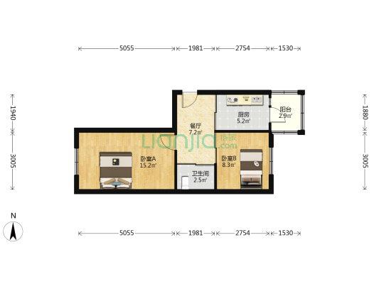 北十九道街 2室1厅1卫 50平方