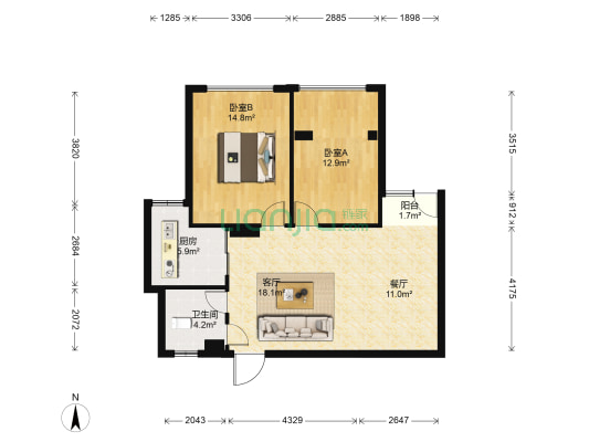 海上明月 2室2厅1卫 89平方