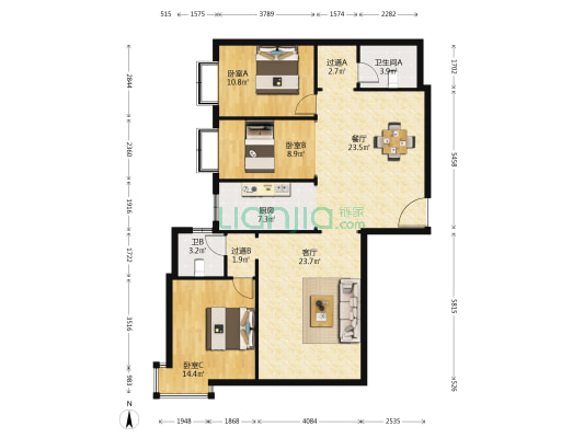 水岸文园 3室2厅2卫 135平方