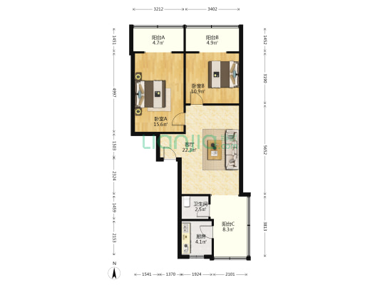 玉双路138号 2室1厅1卫 73平方