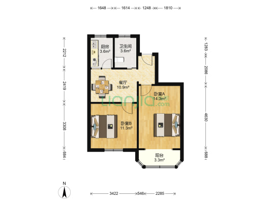 辉河大楼 2室1厅1卫 69平方