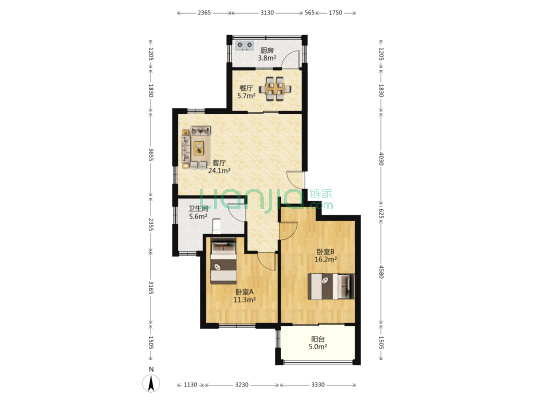 临江家园 2室2厅1卫 93平方