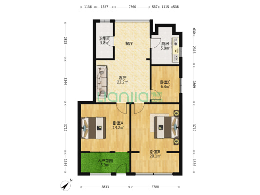 襄阳恒发建筑有限公司家属院 3室1厅1卫 83平方