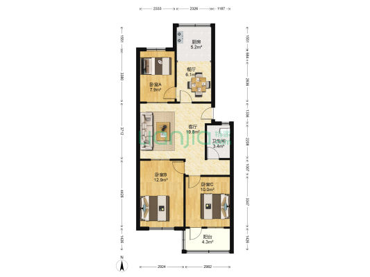 凤凰小区(凤凰路) 3室2厅1卫 88平方