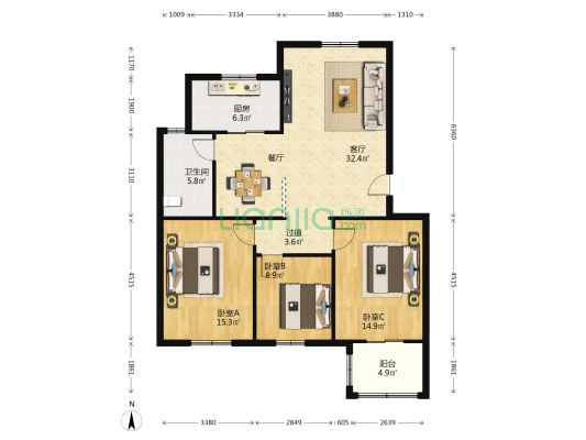 奥都花园 3室1厅1卫 112平方
