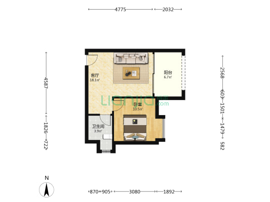 富力湾二期 1室1厅1卫 48平方