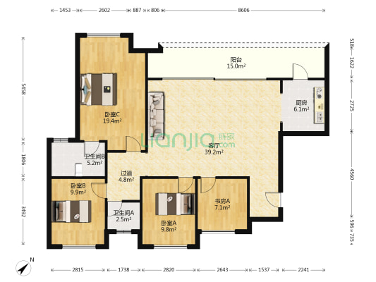 重庆融创文旅城汀兰岸 4室1厅2卫 144平方