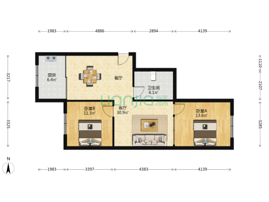 百鑫家园 2室1厅1卫 86平方