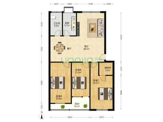 旭东路粮食局直属库家属院 3室1厅1卫 122平方