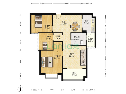 汇丰中央广场二期 3室2厅1卫 102平方