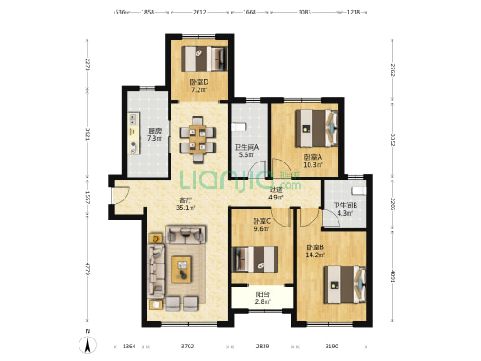 古榆台 4室1厅2卫 148平方
