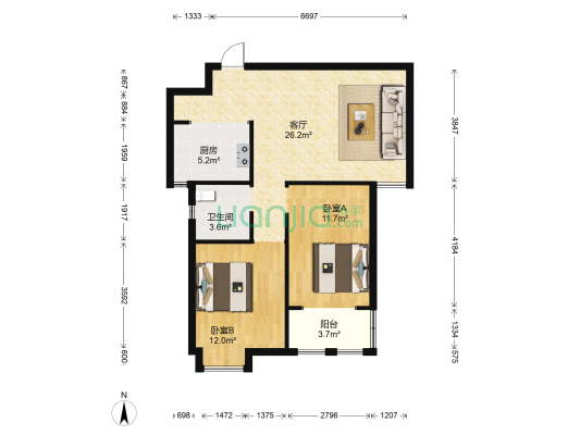 优胜美地 2室1厅1卫 88平方