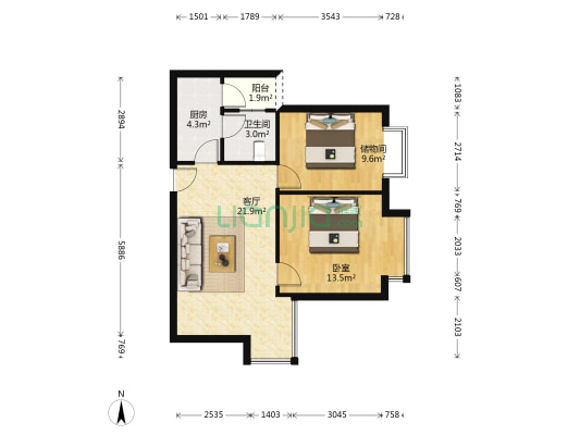 三和南锦 1室1厅1卫 64平方