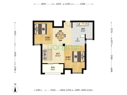 厚勤家园 2室1厅1卫 77平方