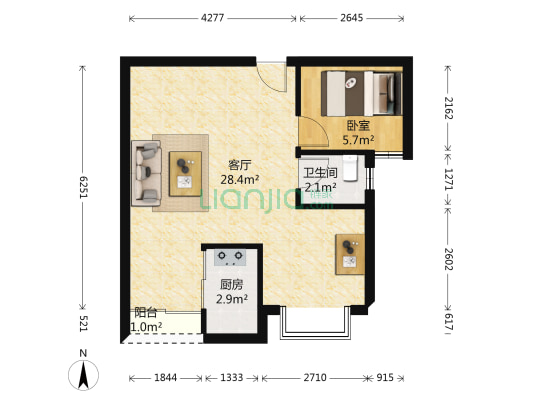 瑞铧苑 1室1厅1卫 56平方