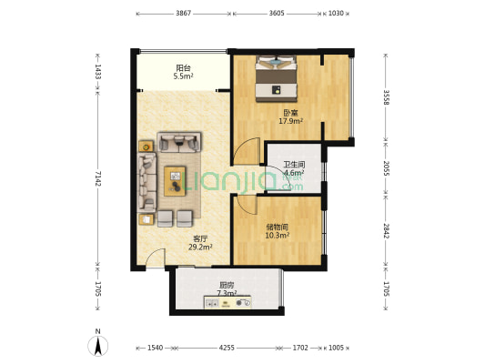 翠竹嘉苑 1室1厅1卫 91平方