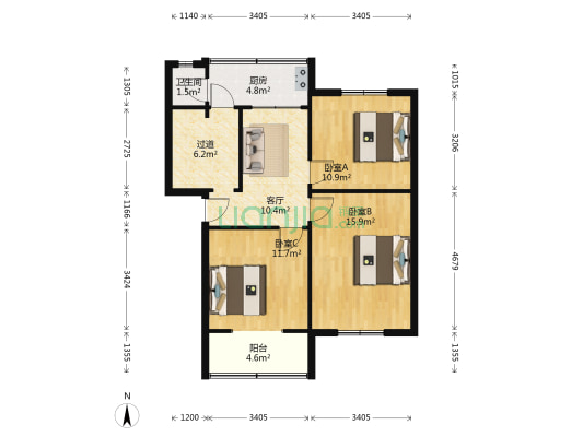 洛阳路190号院 3室1厅1卫 71平方