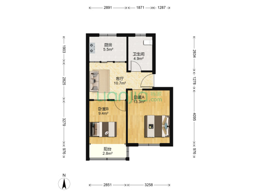 龙景花苑二区 2室1厅1卫 60平方