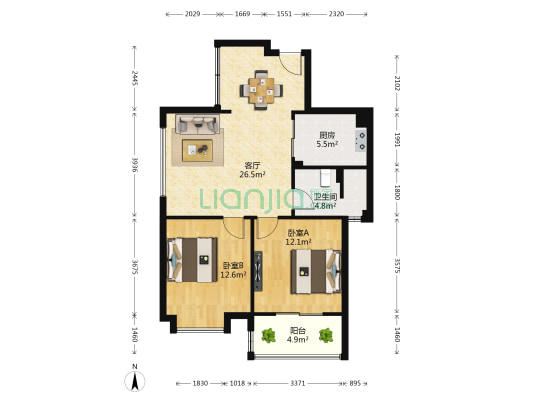 华冶天然居 2室1厅1卫 81平方