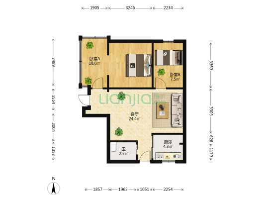 江滨西路3号 2室1厅1卫 61平方