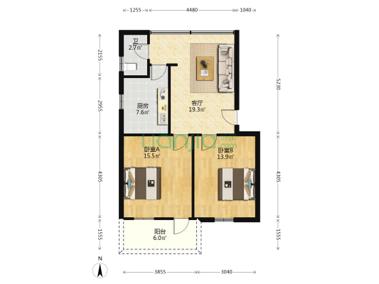 市一中教工宿舍 2室1厅1卫 72平方