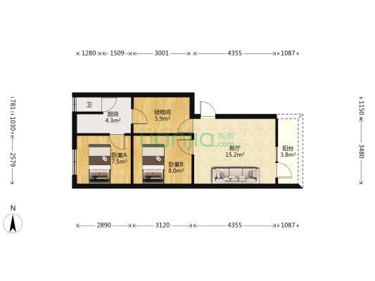 伏牛路 2室1厅1卫 55平方